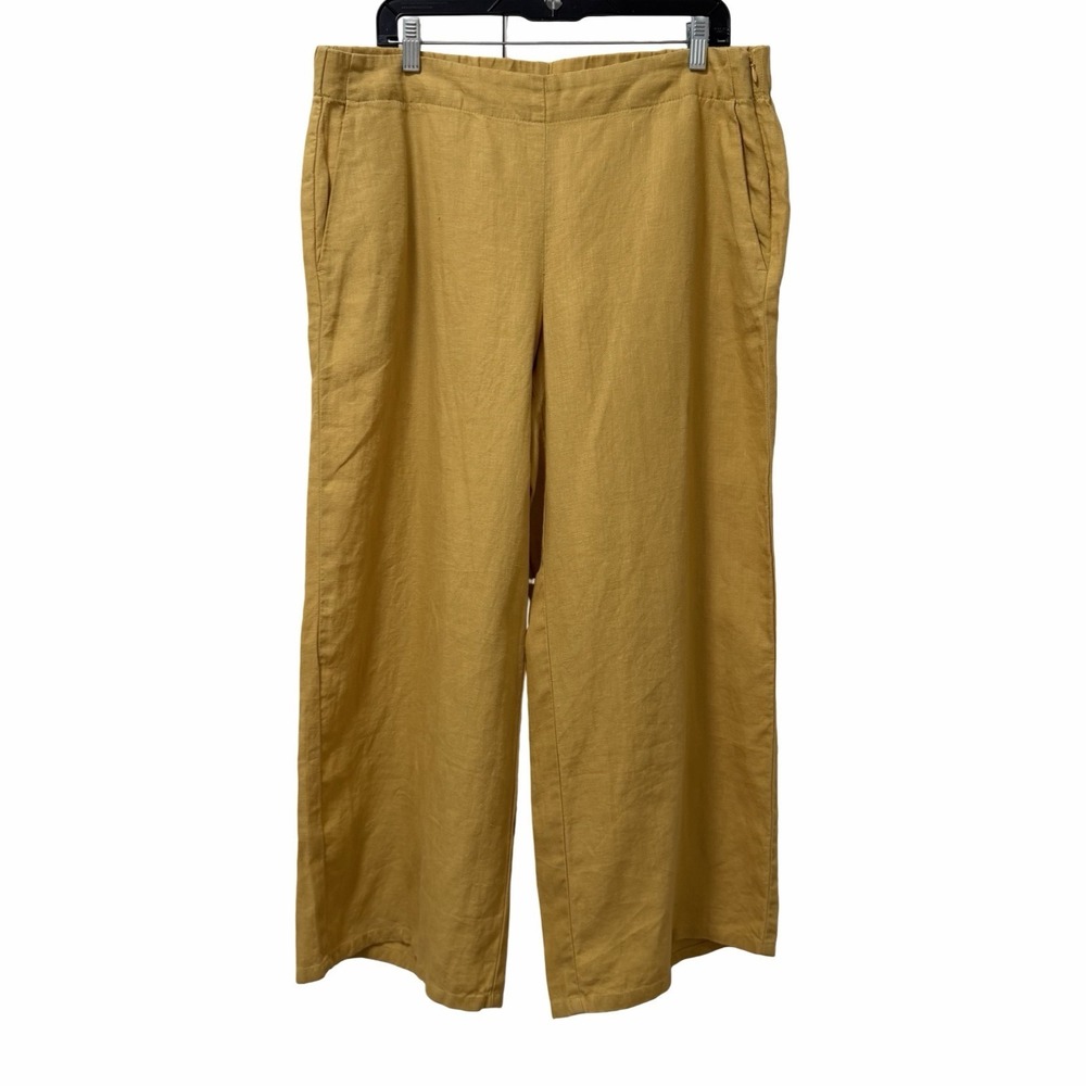 J Jill Womens 100% Linen Pull On Ankle Pants Size L Yellow‎ Beach Vacay Coastal
